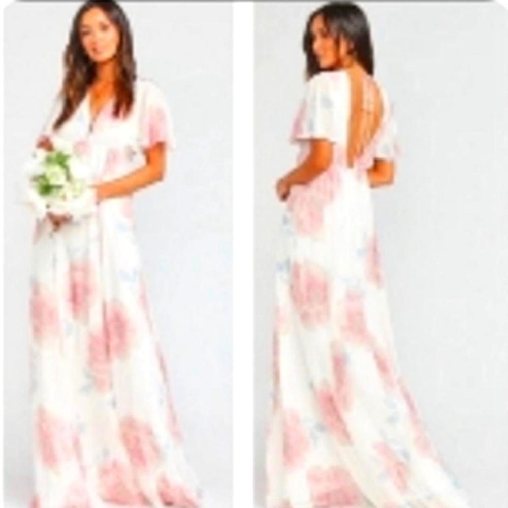 Show me your mumu NWT Faye flutter maxi Large pink floral open back zip closure